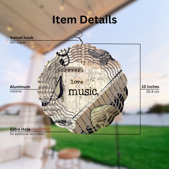 Music Notes Collage Scrapbook Design Wind Spinner - Picture 2 of 3